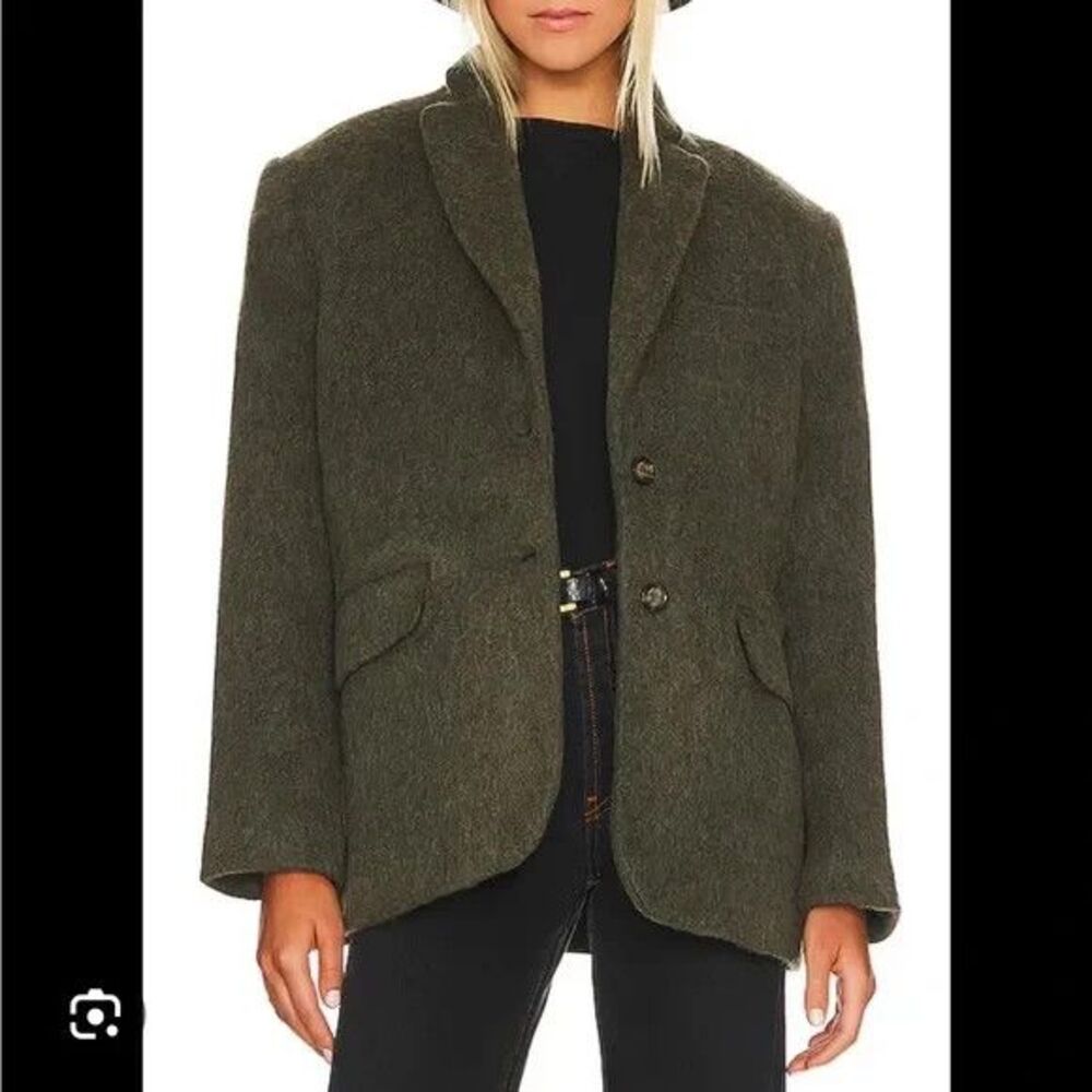 Anine Bing Quinn Dark Army Green Wool Blend Old Money Aesthetic Blazer Sz M NWT